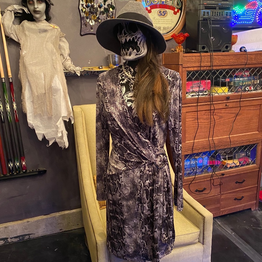 Faux alligator print dress.